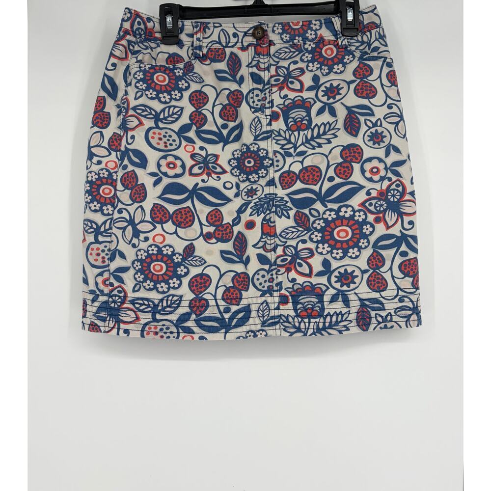 Boden cotton mini skirt blue and red floral and strawberry pattern
